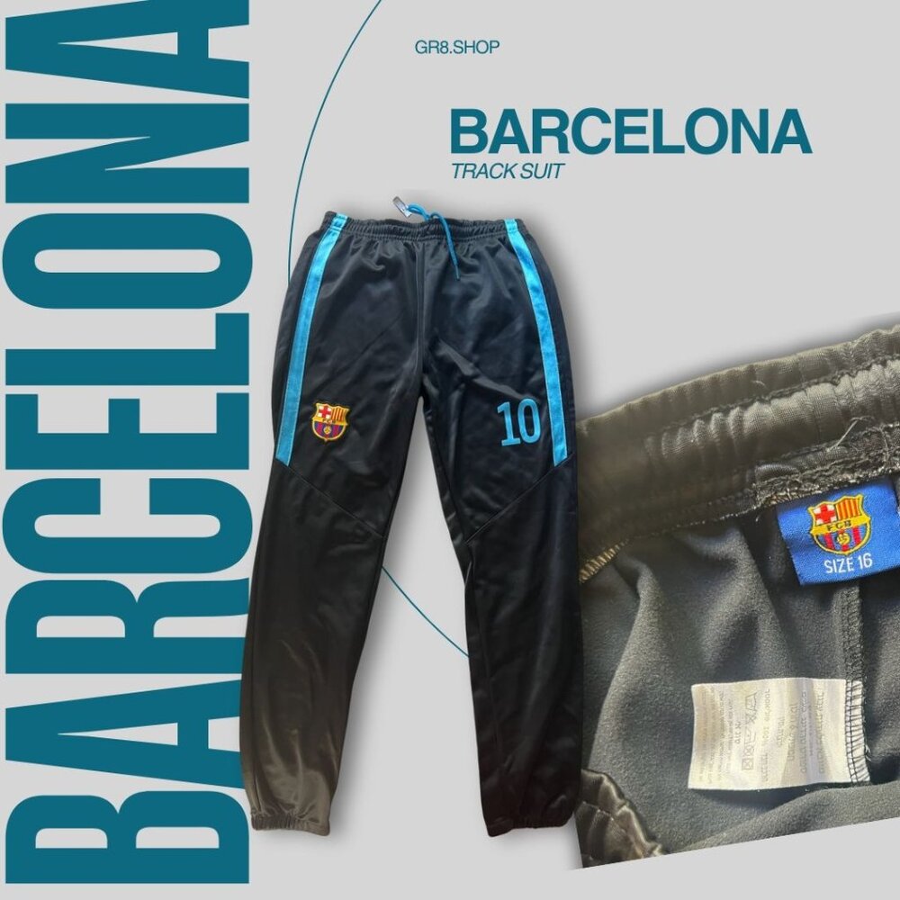 Barcelona FCB Black Track Pants With Blue Stripes & Logo Size 16 Made In Jordan
